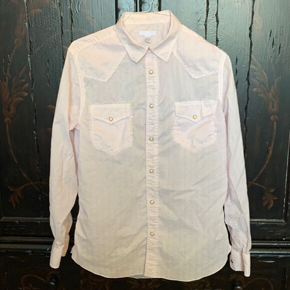 Other - Men’s Light Pink White Western Style Long Sleeve Cowboy Shirt Size L